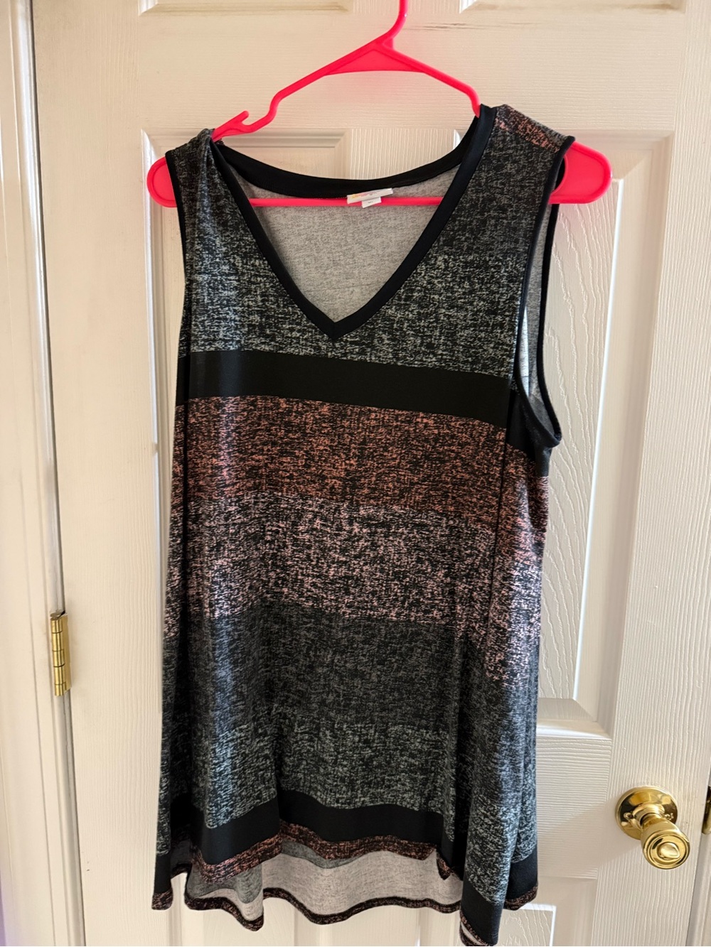 Sleeveless V-Neck Striped Knit Tank Top - Black and Rose LuLaRoe